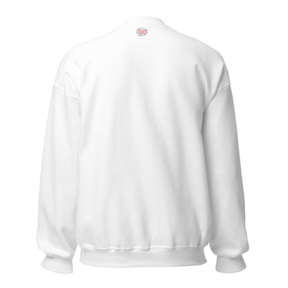 White sweatshirt with a small Mwohae logo on the back