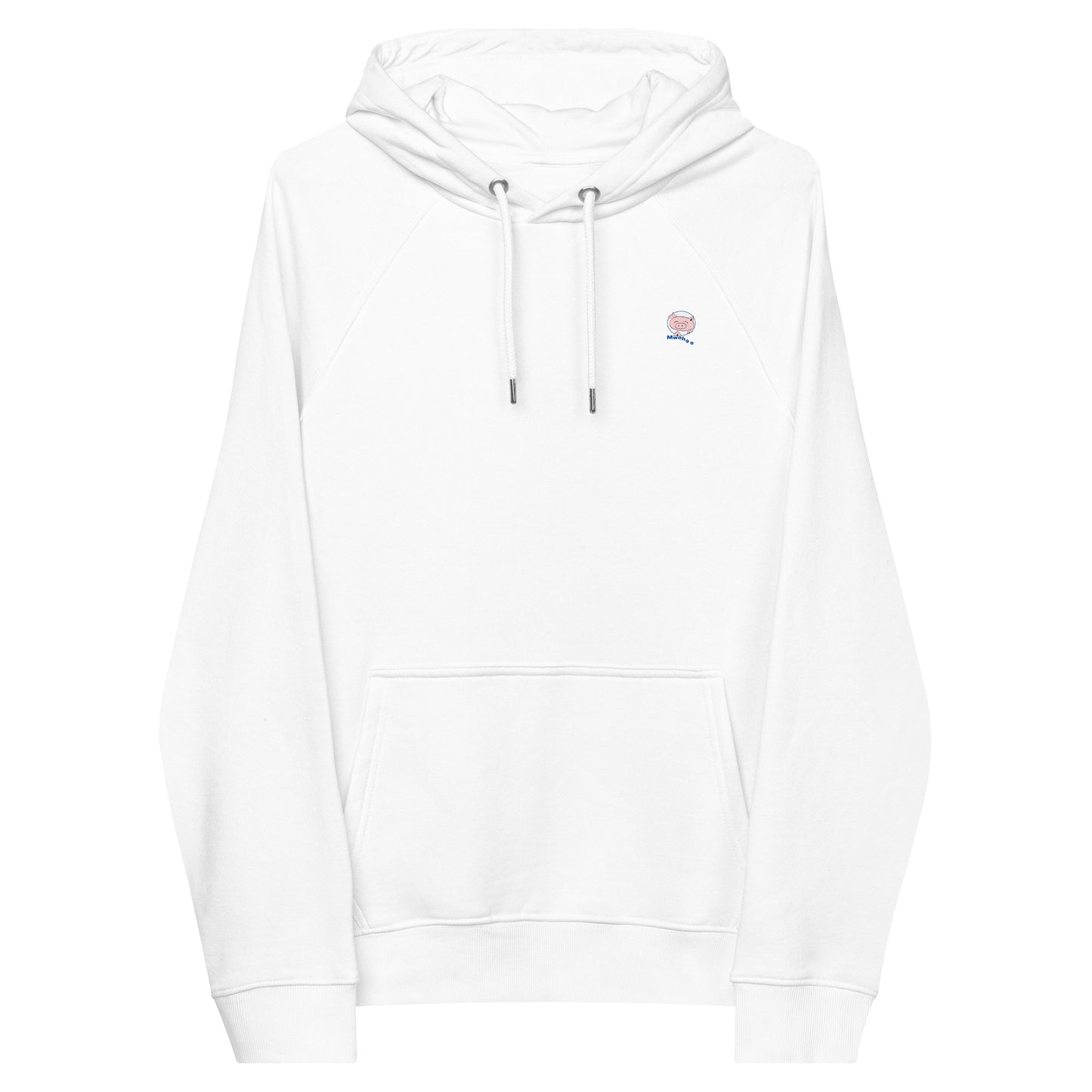 White extra soft hoodie with small Mwohae logo on the left chest
