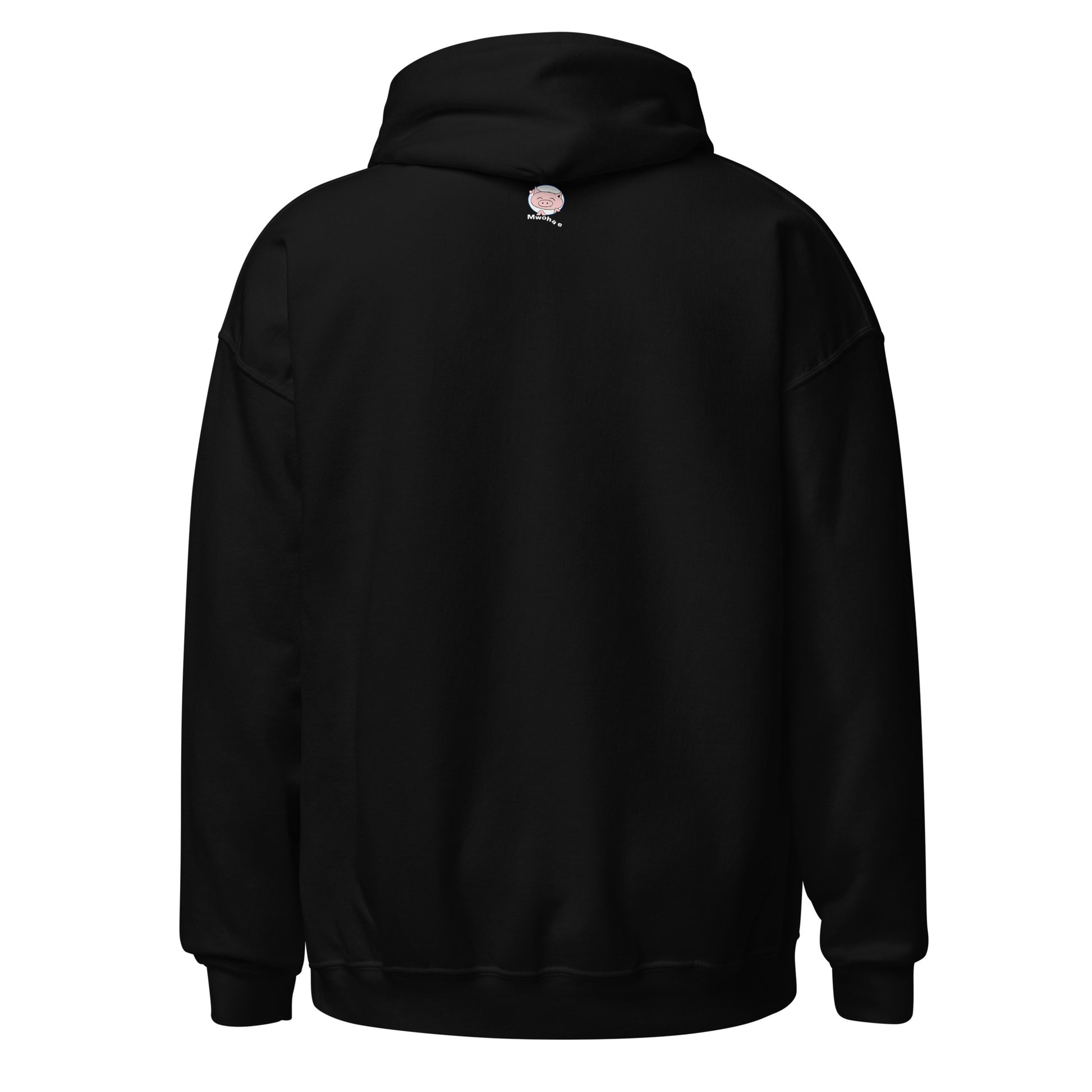 Black hoodie with a small Mwohae logo on the back