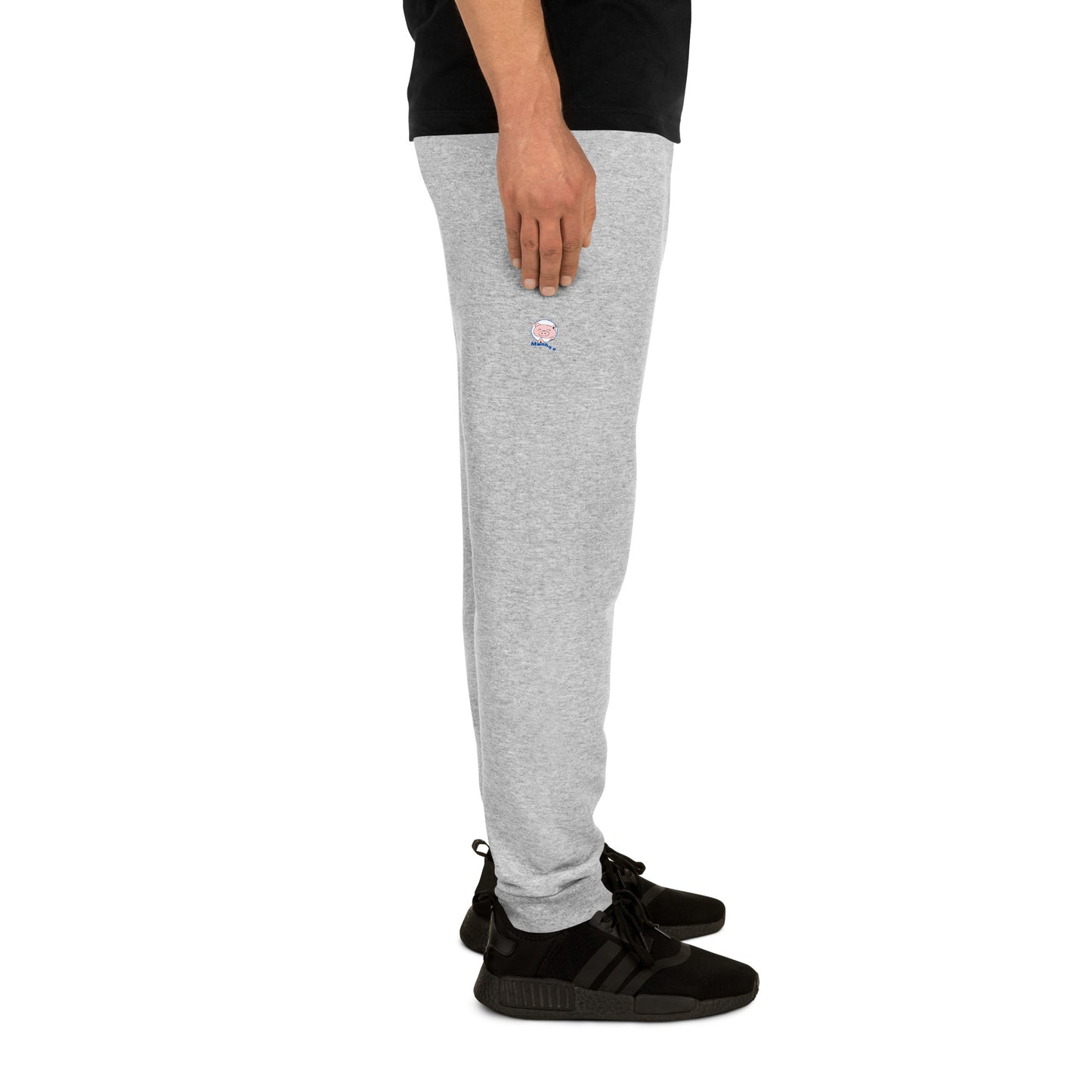 Athletic heather grey joggers with small Mwohae logo on the left leg