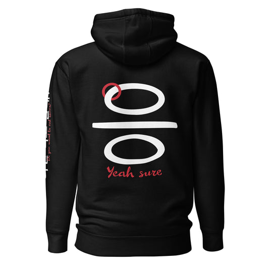 Black hoodie with the expression 'Yeah sure' in Hangul and English on the back